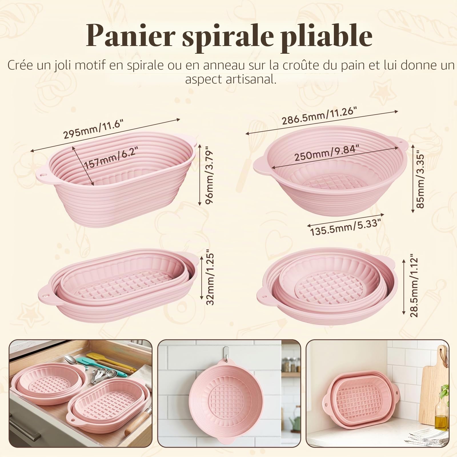 2 Banneton pour pain pliables en silicone, Kit de démarrage pour levain 12 pièces (29 cm ovale & 28 cm rond), bocal 730 ml, ensemble complet de cuisson, Débutants & boulangers expérimentés