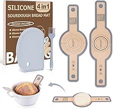 Pack of 2 Silicone Baking Mat Bread for Dutch Oven Oval & Round, Silicone Bread Sling with Long Handles for Bread Pot, Bread Baking Mat with Dough Scraper & Pastry Brush, Permanent Baking Mat
