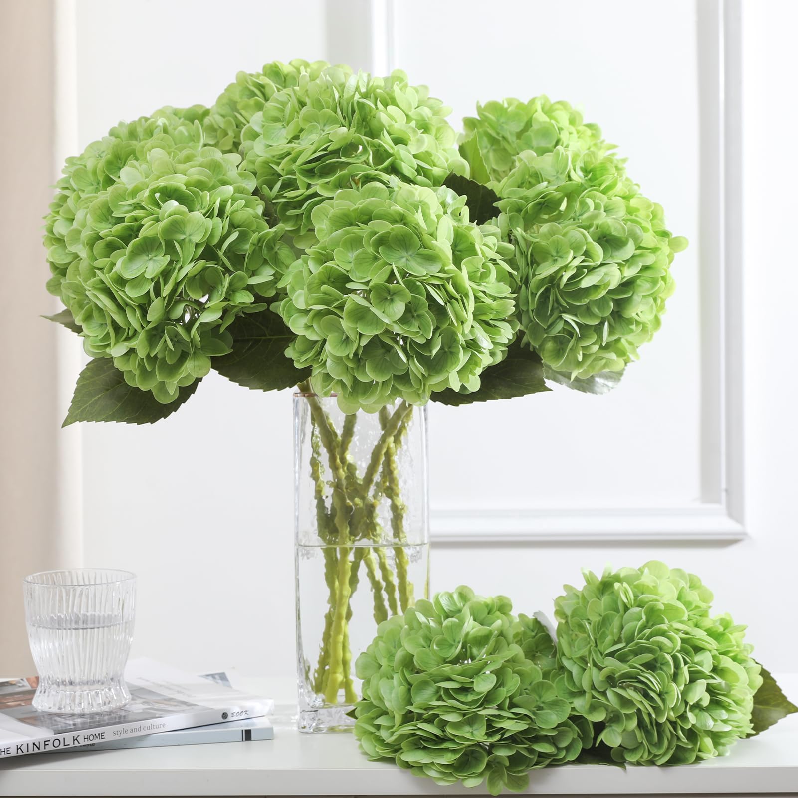 Kisflower 3pcs Latex Hydrangea Flowers - Real Touch Hydrangea Artificial Flower Fake Hydrangea Bouquet Flowers with Stems for Wedding Party Office Home Decoration (green)