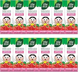 Kit com 12 Sucos de Morango e Maçã 100% Suco sem Adição de Açúcares 200mL - Life Mix