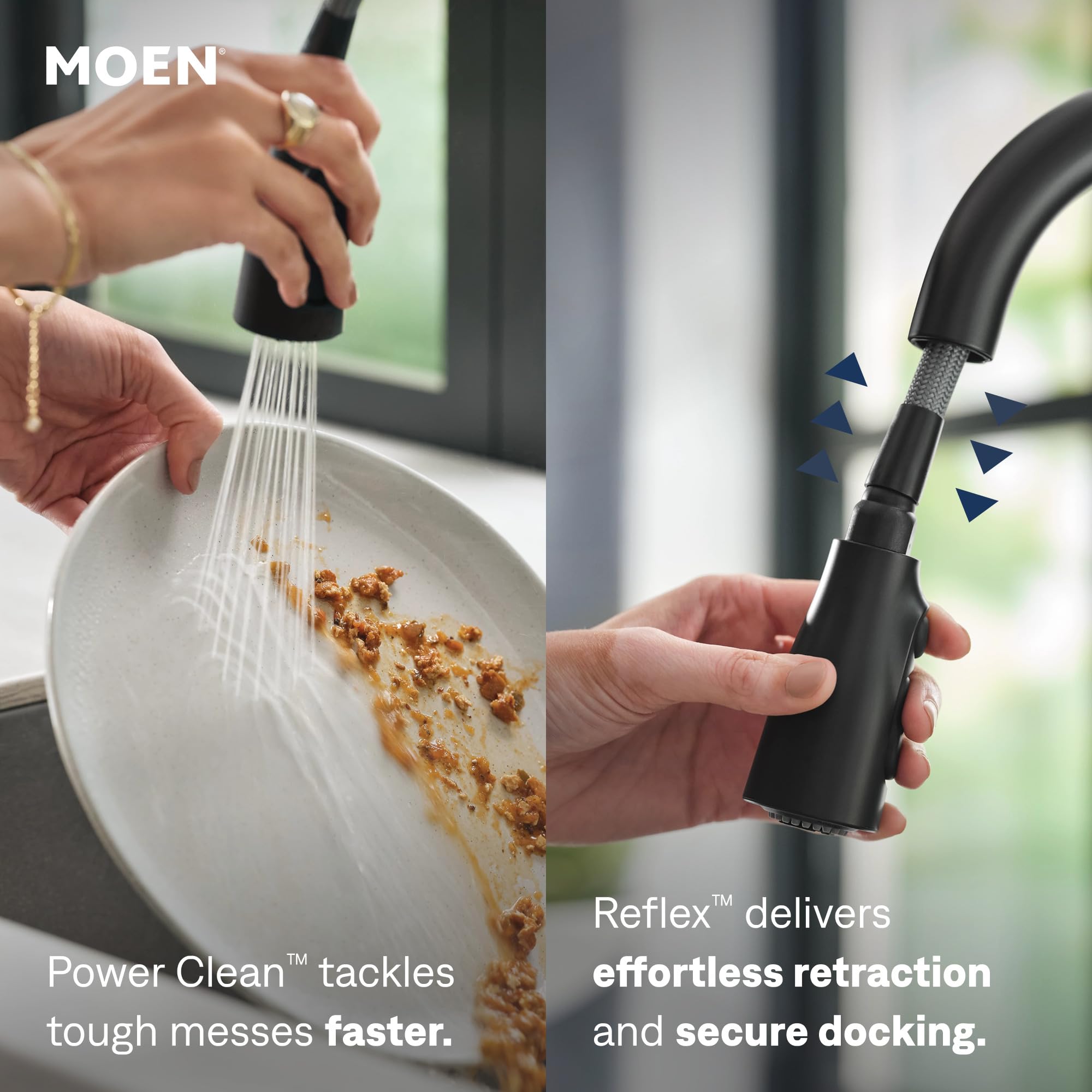 Moen 7864EWBL Robinet de cuisine moderne à une poignée avec capteur d'onde Motionsense élégant et sans contact, noir mat