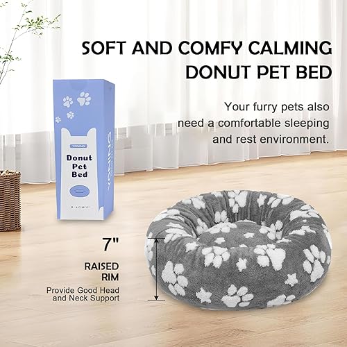 Miniatura 4 de Camas en forma de dona para perros pequeños, camas redondas relajantes para gatos de interior, bonita cama para mascotas con textura 3D con patas