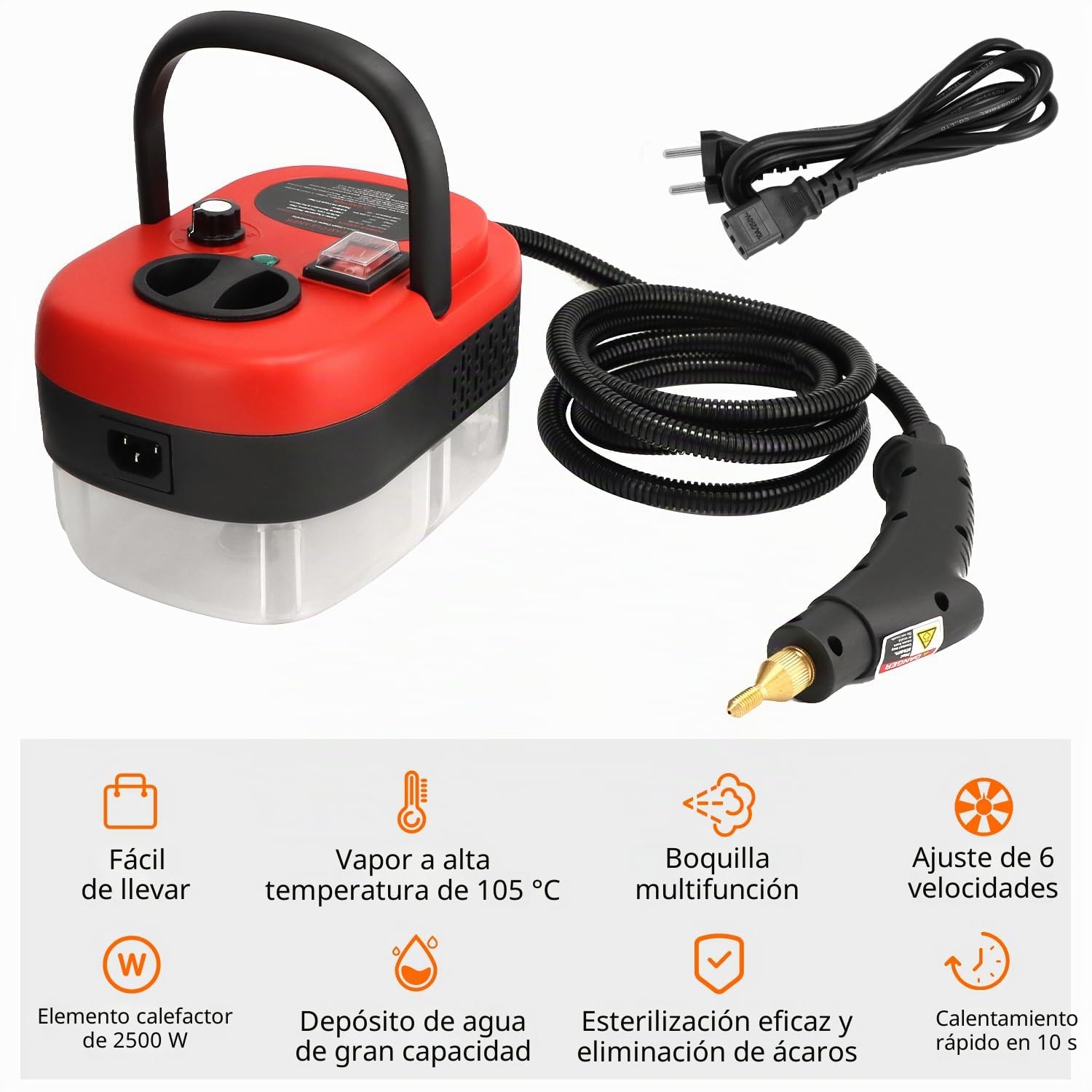 QWORK® Limpiador a vapor 2500w, limpiador de vapor de mano con cabezales de cepillo, para cocina, baño y garaje