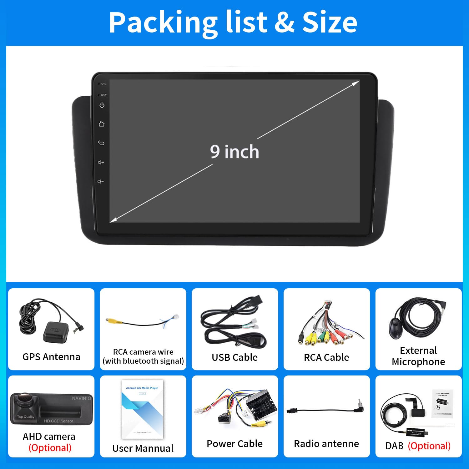 9'' 4+64GB Multimedia AHD GPS Sat Navigation Canbus RDS/FM DIN DSP DVR SWC Radio Audio Player Stereo Wireless CarPlay IOS Android Kompatibel mit Audi A1 8X 8X1 8XK 8XF/Q3 8U MMI Quattro S Line Sport