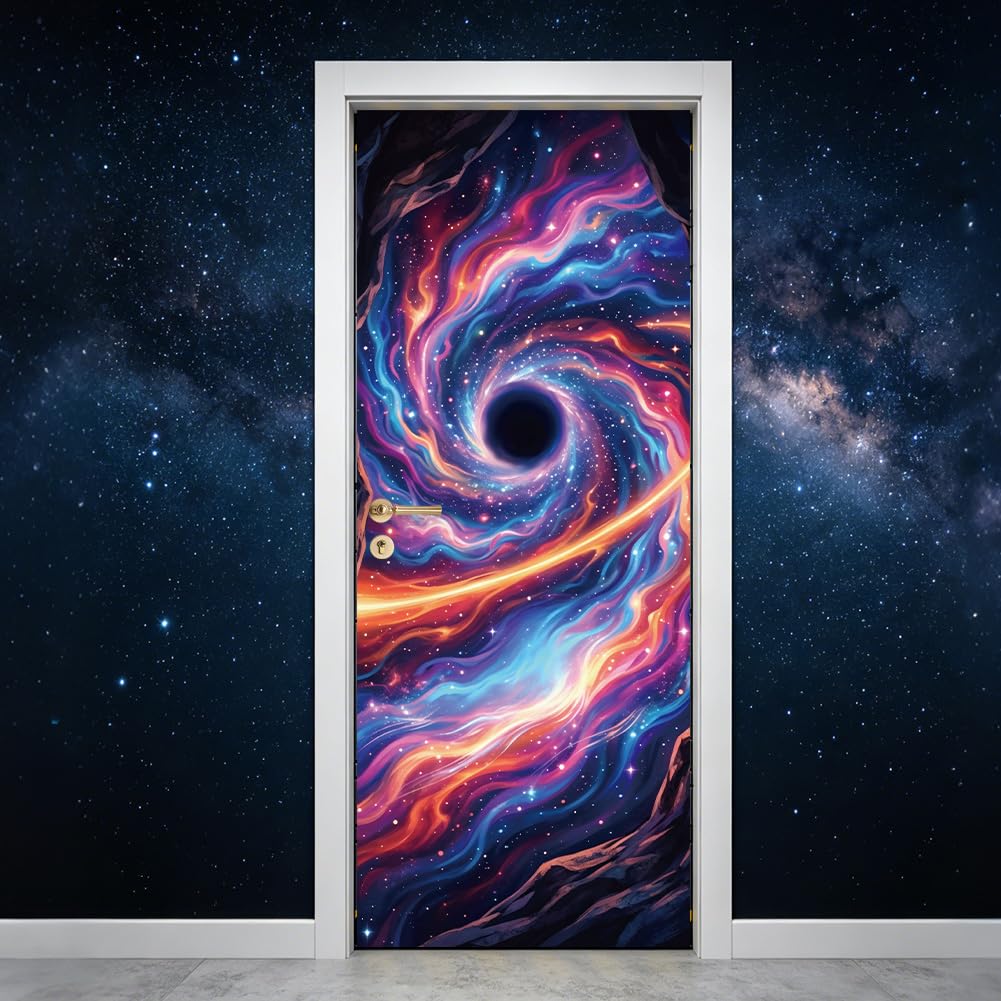 Vinyle pour porte de salon motif galaxie 200x40cm lot de 2 stickers