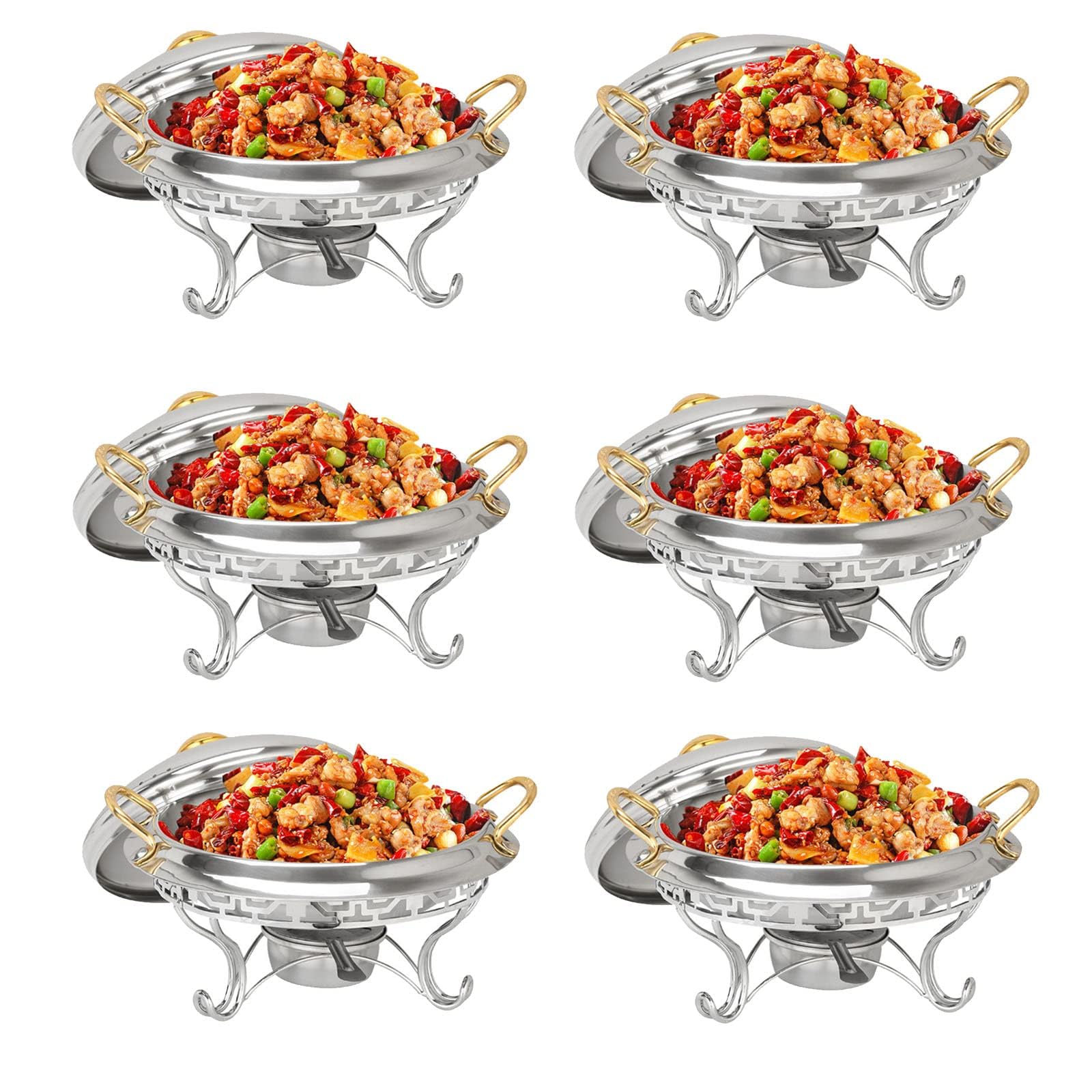 JKJZSALJ Chafing Dish Set, Stainless Steel Chafer Catering Buffet Warming Container With Fuel Holders, Ideal For Restaurant Parties And Weddings,6 Pack