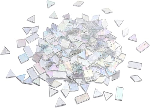 Miniatura 4 de Lanyani Azulejos de mosaico iridiscentes, 200 piezas de azulejos de vidrieras a granel para manualidades de mosaico, surtido de 4 formas,