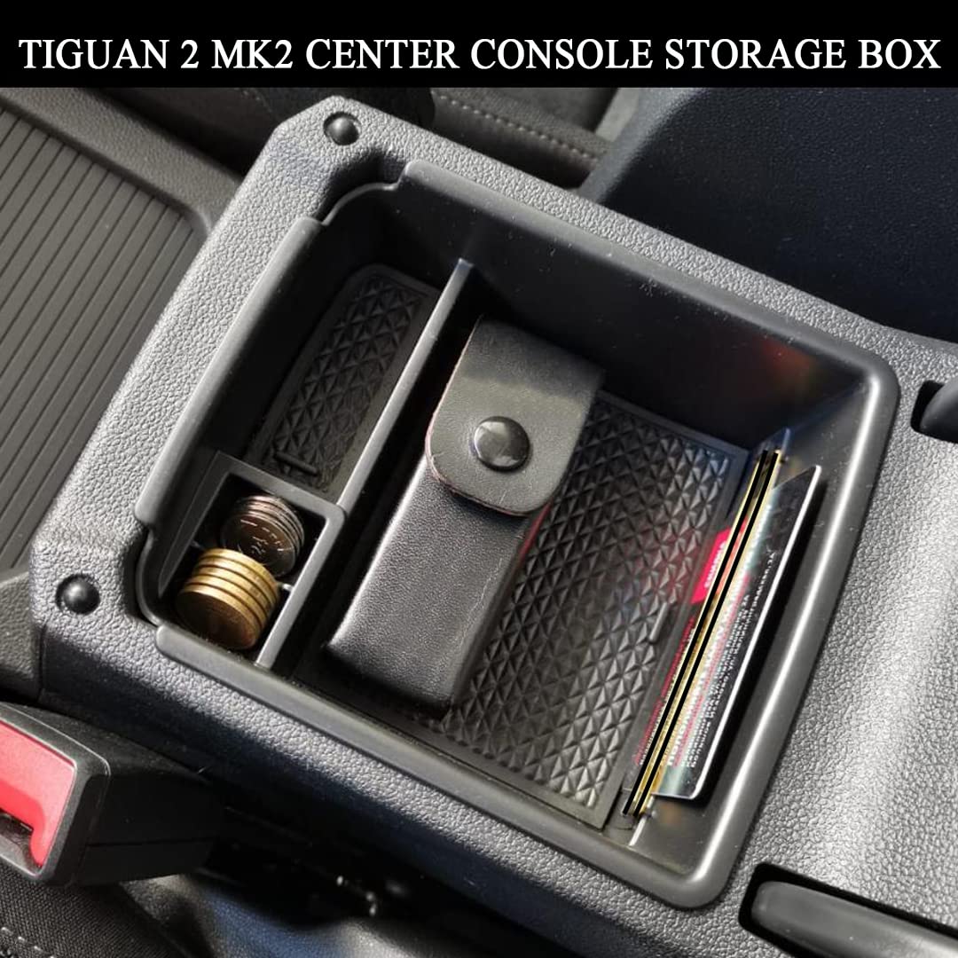 SHAOHAO Compatible Con VW Tiguan MK2 2016-2022 2023 / Seat Tarraco FR Bandeja De La Caja De Almacenamiento Del Reposabrazos Del Coche Consola Central
