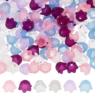 SUNNYCLUE 600pcs Acrylic Flower Bead Caps - 6 Colors Frosted Floral Spacers for Jewelry Making, Earrings, Bracelets & DIY Crafts
