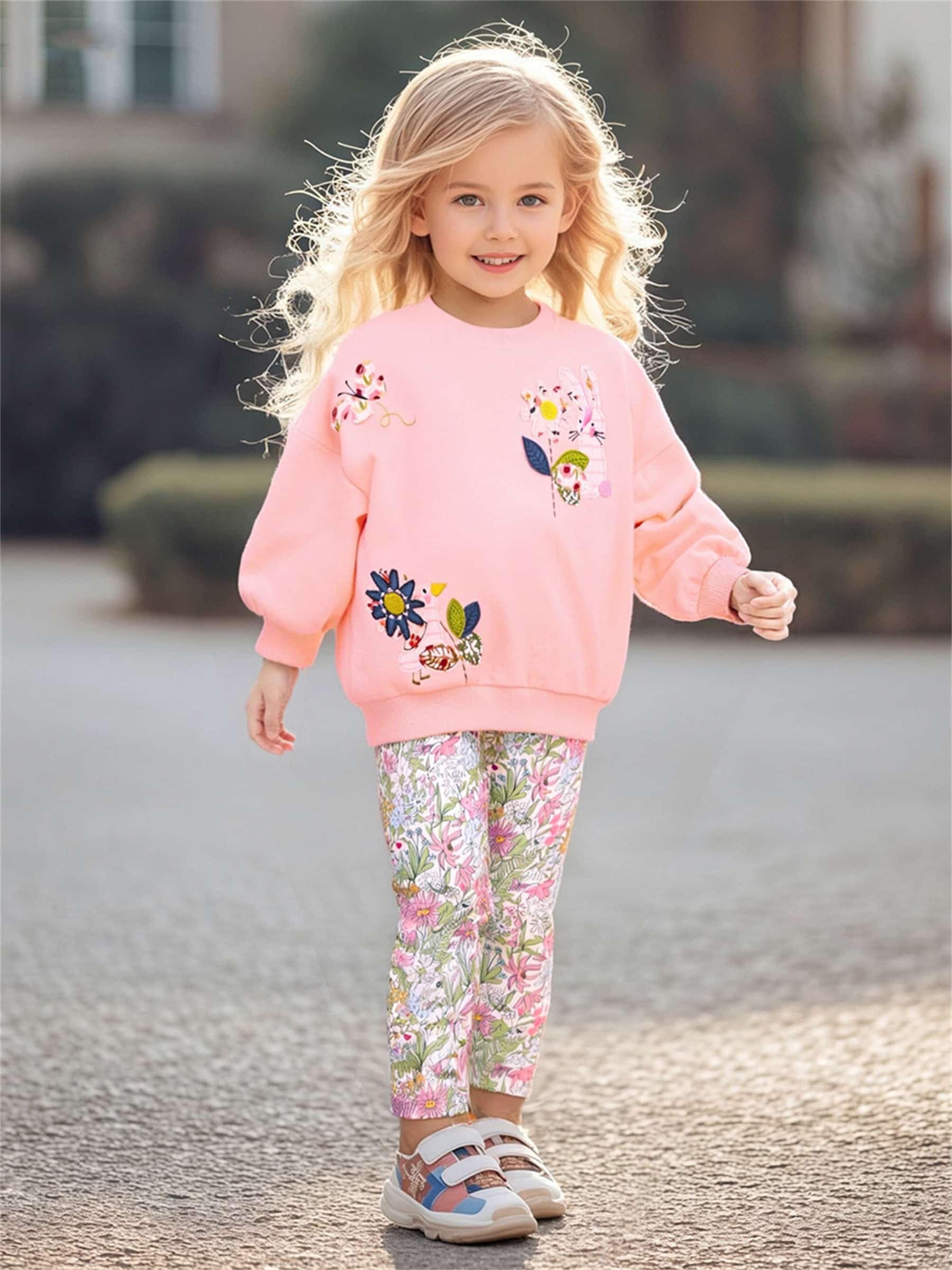 Sudaderas Conjuntos Niña Otoño Invierno Conjunto de Sudadera y Pantalón 2 Piezas Manga Larga Algodón Chaqueta Deportiva Chica Pantalones de Chándal 2-7 Años