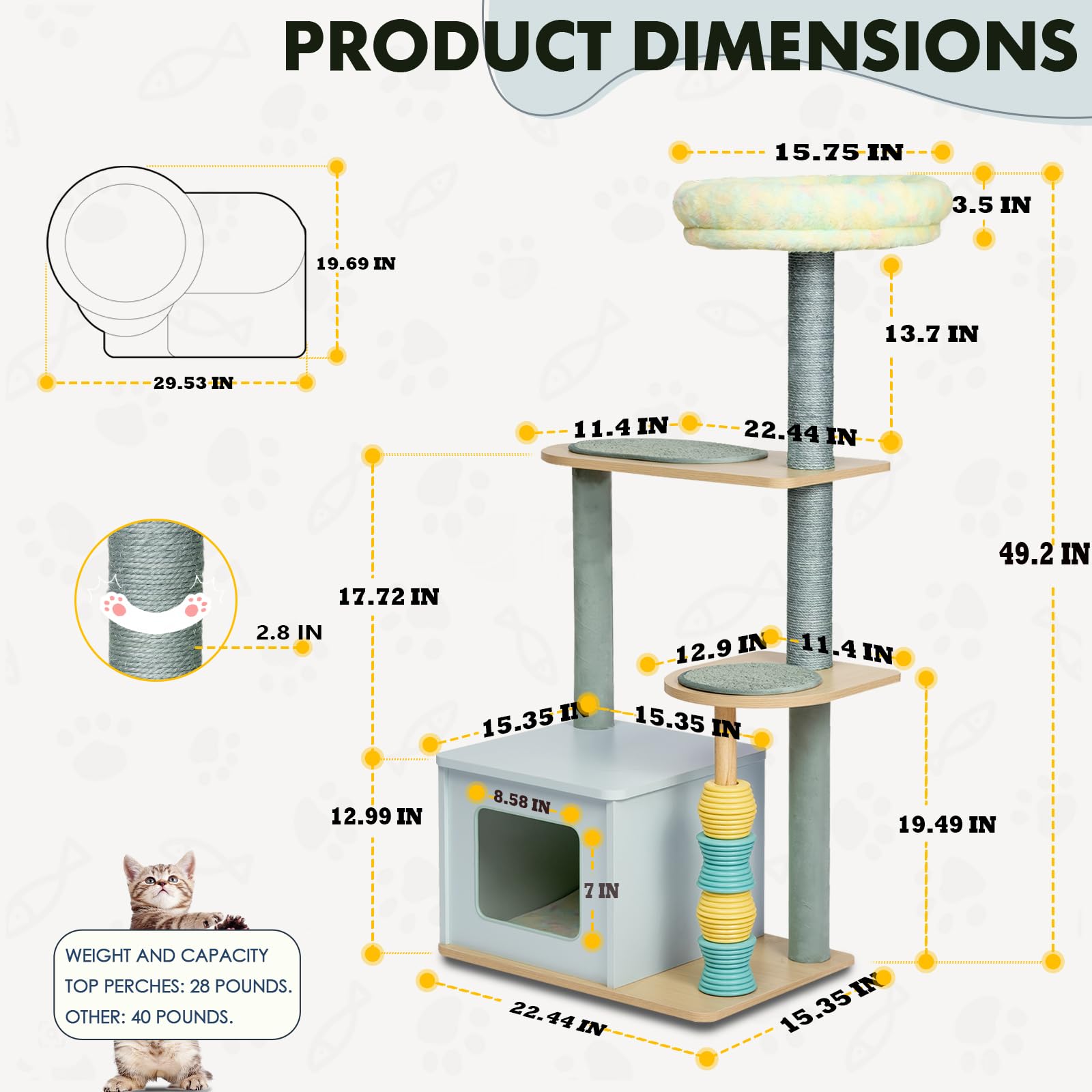 Amazon.co.jp: Pawalaya Cat Tower 125cm Multi-layer Cat Condo with