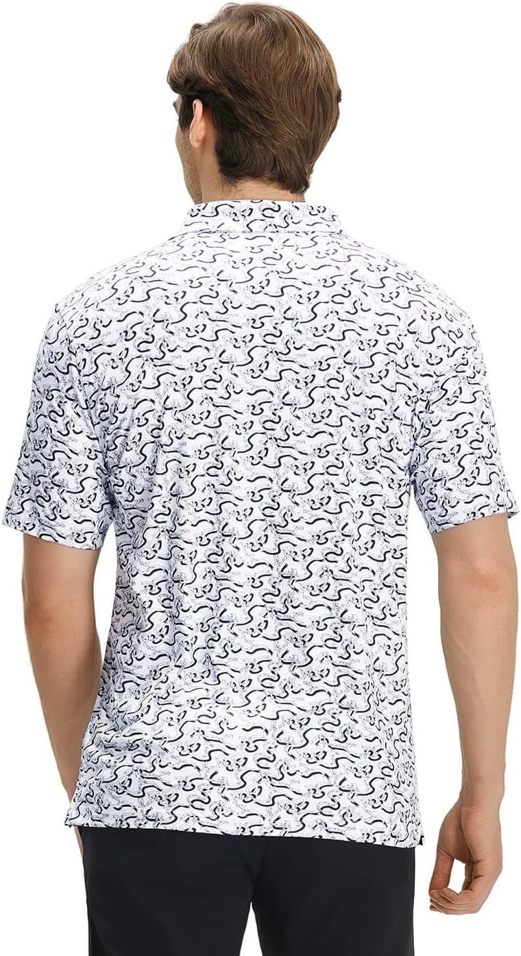 Men' s Golf Shirts Short Sleeve Print Performance Moisture Wicking Dry Fit Golf Polo Shirts for Men