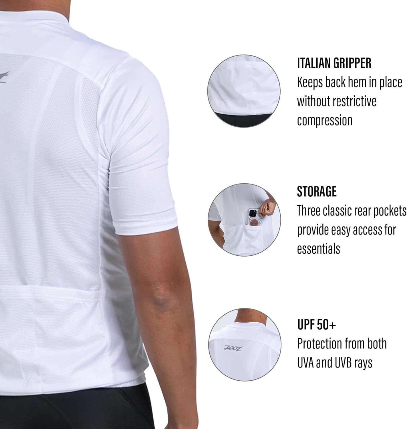 Zoot Men's Core Cycling Jersey, Breathable Short Sleeve Road Bike Tri Jersey, Moisture Wicking, 3 Rear Pockets, UPF 30 Fabric - Image 4