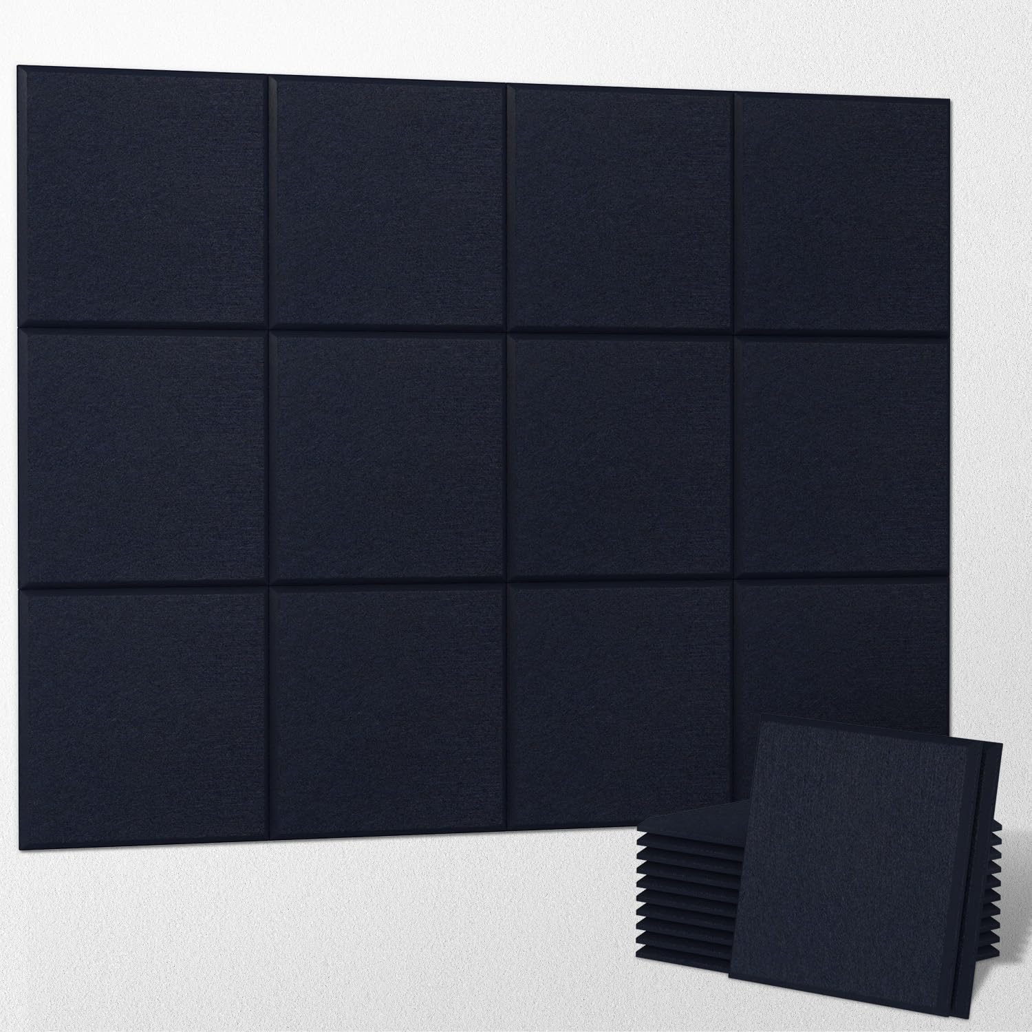 12 PCS Acoustic Panels, 11.8” x 11.8” x 0.4” Sound Acoustic Treatment Panels with Adhesive Tab, High Density Sound Proof Panels for Home Theater and Office - Dark Blue