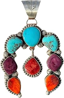 Navajo Sterling Silver Multi Stone Turquoise Spiny Oyster Pendant Augustine L, Large, Sterling Silver, Turquoise