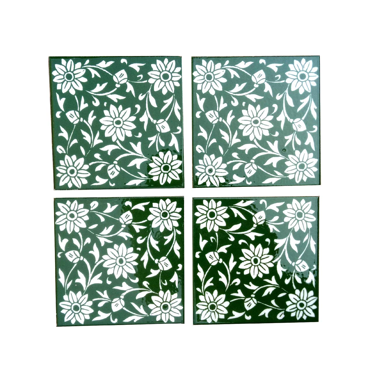 Shiv Kripa Blue Pottery Home Decor Tile Ceramic High Lighter Wall Bathroom Tiles 6 x 6 Inch Set of 4 Tiles (Green & White)-picture-31