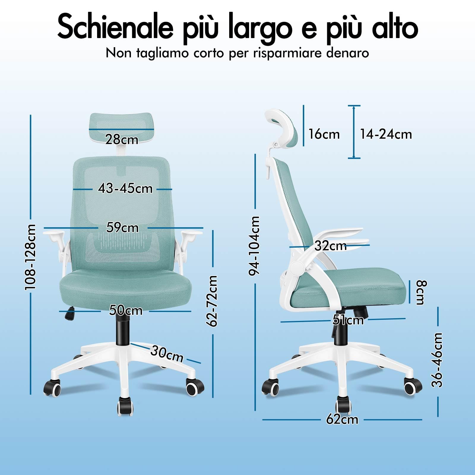 ALFORDSON Sedia da Ufficio, Poltrone con Poggiatesta, Sedia da Scrivania per Computer con Supporto Lombare, Sedia Girevole per Home Office, Ciano