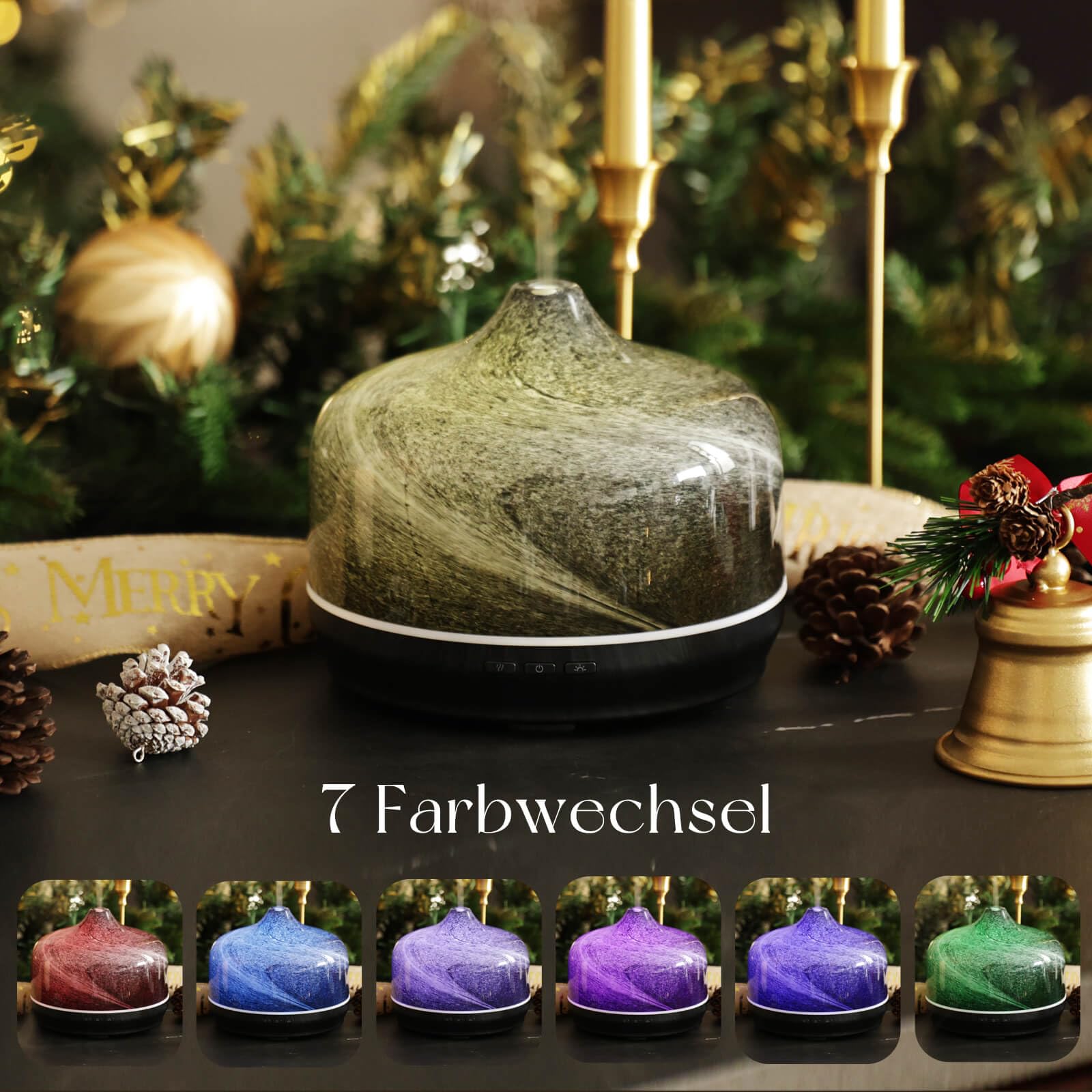 Porseme Aroma Diffuser 500ml, Handgeblasen Glas Luftbefeuchter Ultraschall | Aromatherapie Öle Diffusor mit 7 farbigem LED Licht,Diffusor für Ätherische Öle Letzte 15-21 Stunden,für Wohnung (Obsidian)