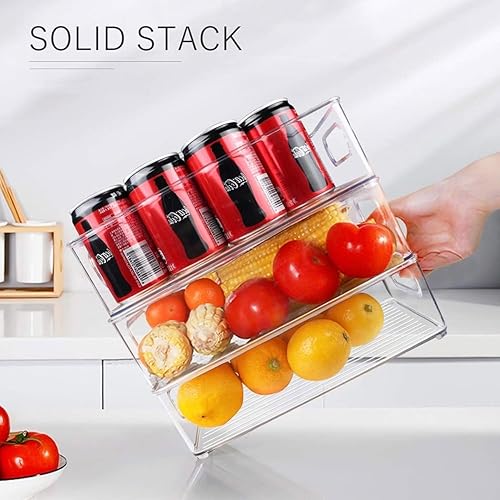 Miniatura 7 de Paquete de 9 cubos organizadores de refrigerador, 3 tamaños, almacenamiento de despensa transparente con asas para refrigerador, congelador