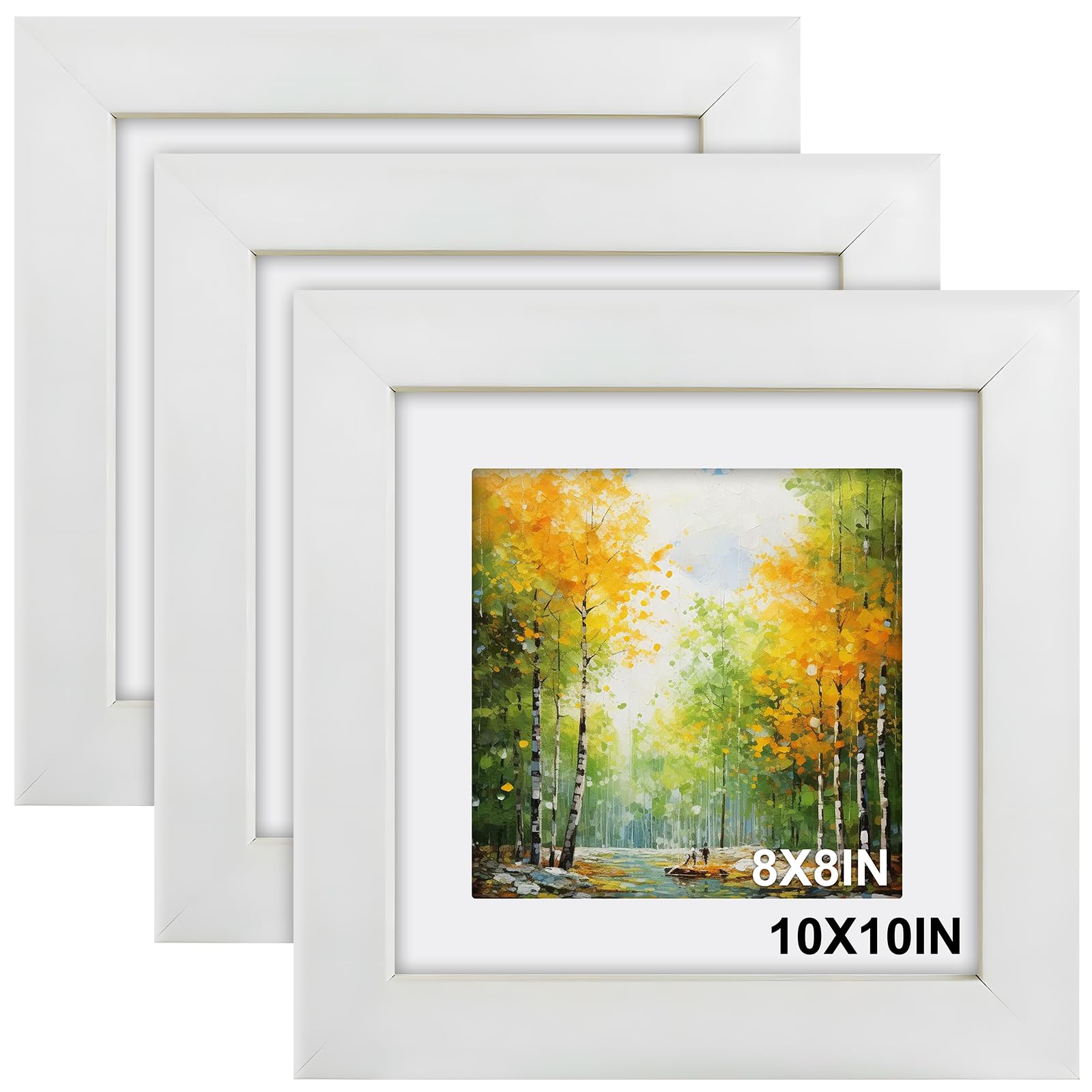10x10 Photo Frame with Mount 8x8, 3Pack 10 x 10 inch Picture Frames / 8x8 Photo Frame, White Square Poster Frame for Wall Mounted & Desk Top