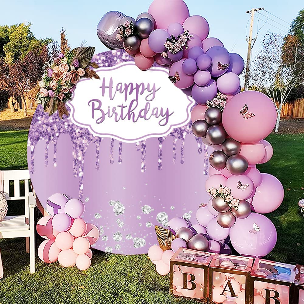 Purple Glitter Birthday Backdrop - 7x5 Ft Balloon Theme Photo Background For Parties