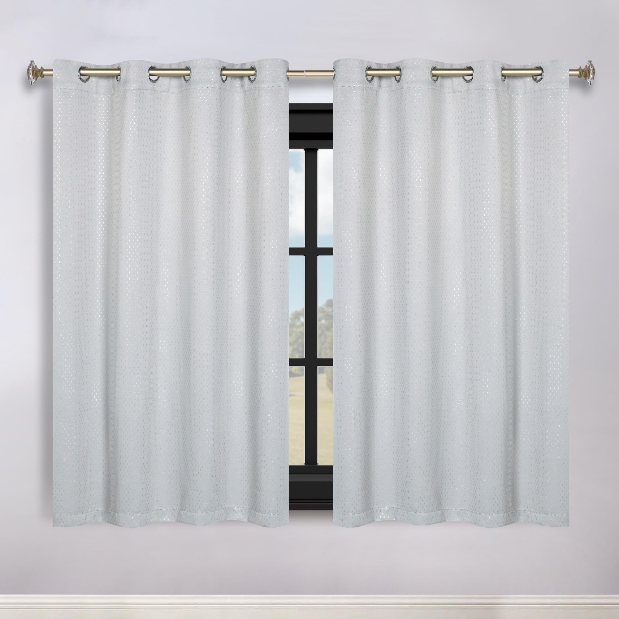 Superior Semi Blackout Curtains - Whimsical Shimmer Design - 52" x 63" - Grommet Header - Sun Blocking & Room Darkening Drapes for Bedroom, Living Room - Set of 2 Panels - Chrome