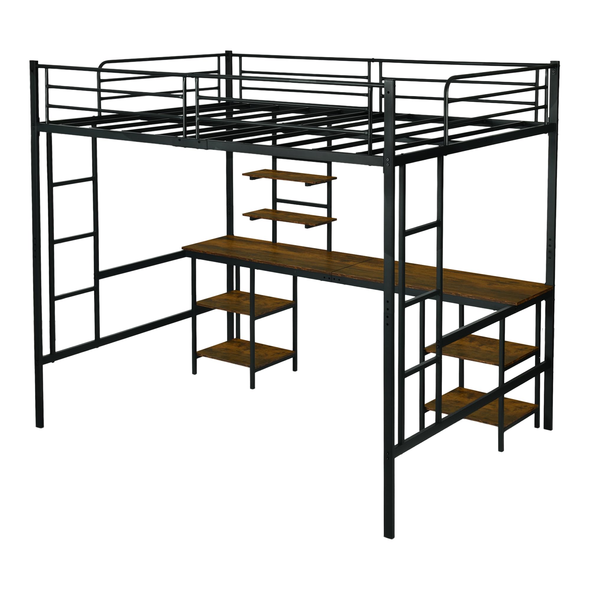 EGGREE Letto a Soppalco 140x200 cm con Scrivania e ripiano, Nero