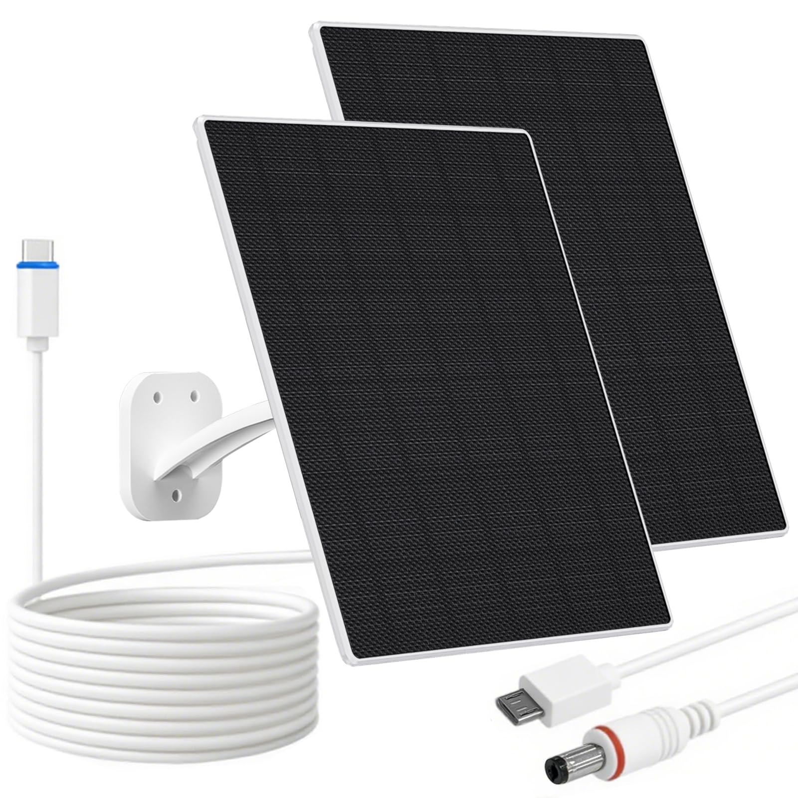 FUTUREZEN Pannello solare per telecamera di sicurezza, caricatore solare da 10 W con DC 5,5 x 2,1 mm, porta USB-C e micro USB, impermeabile IP66, supporto regolabile a 360°, cavo da 2 m (confezione da