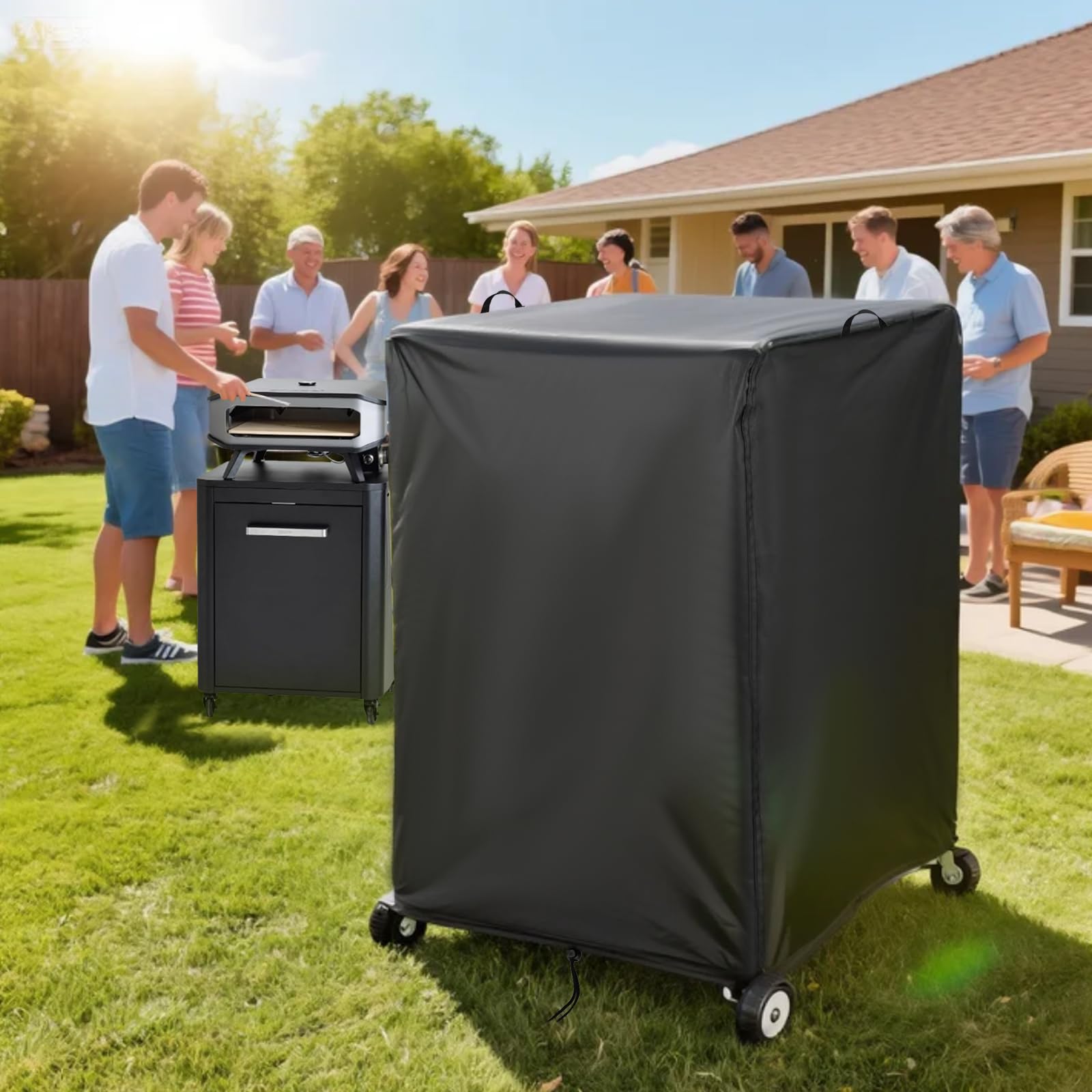 Pizzaofen Abdeckung für Cozze Gas Pizza Ofen, Wasserdicht 500D Oxford-Stoff Schutzhülle für Pizzaofen, Grill und Outdoortisch, Pizzaofen Tragetasche, Pizzaofen Zubehör-Schwarz (73x64x109cm)