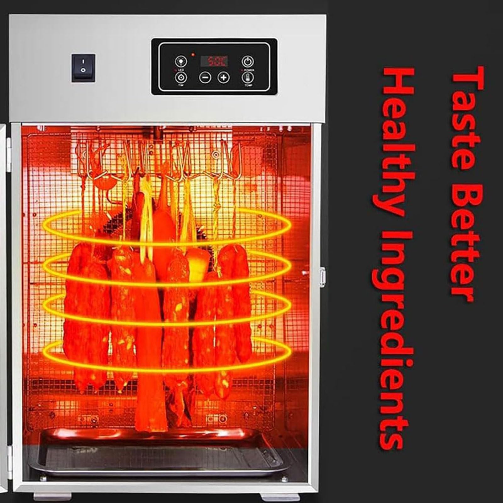 Séchoir à viande professionnel, déshydrateur et armoire de séchage, réfrigérateur pour saucisses, bacon, poulet, canard, poisson et bœuf, rotatif en acier inoxydable, avec minuterie numérique 24 h