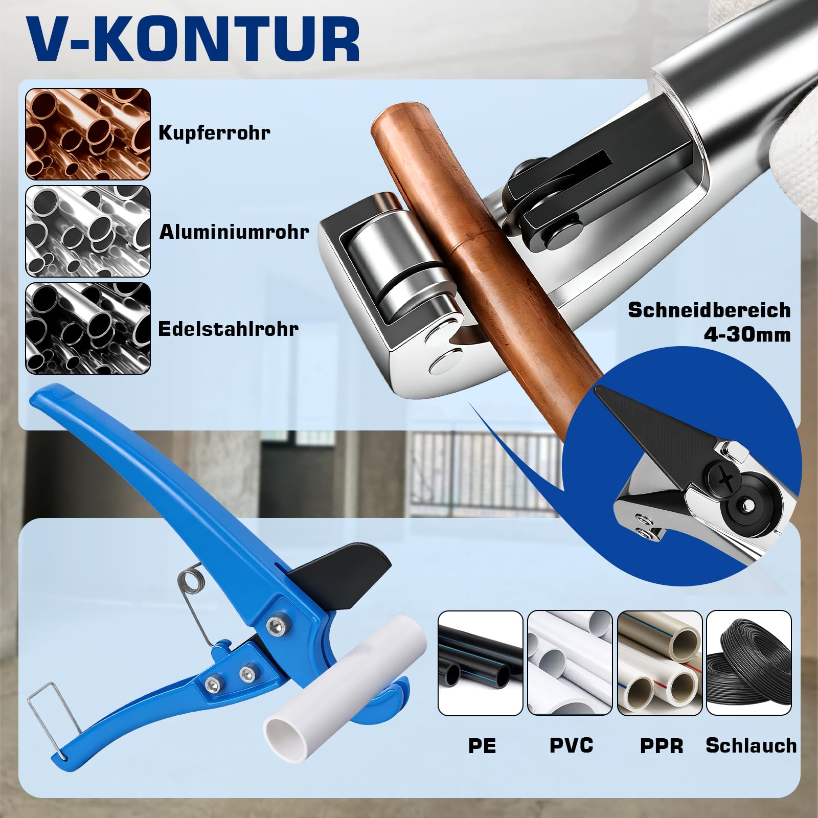 Presszange für Kupferrohr CR V+TH Kontur Set, Rohrschneider Entgrater | V12 V15 V18 V22 V28 Und TH16 TH20 TH26 TH32 und Form Pressbacken Rohrpresszange für Kupferrohr, Edelstahlrohr,PEX, PAP