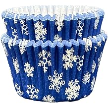 Scrumptious! - Cupcake Cases - Midnight Snowflake - 36PC 65GSM 51mm x 38mm Printed Greaseproof Paper Baking Cases - Great for Winter, Festive & Christmas Party Muffins, Cakes and Bakes