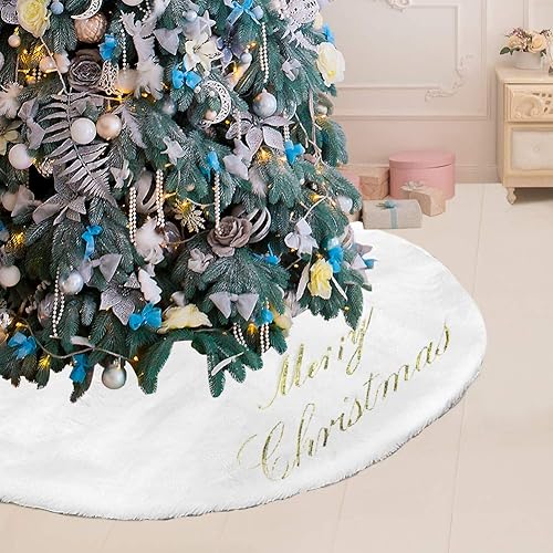 CDBZ Falda de árbol de Navidad de 60 pulgadas, falda grande de piel sintética blanca nevada para decoración de Navidad para interiores y exteriores