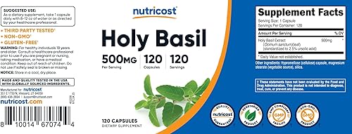 Miniatura 6 de Nutricost Cápsulas de albahaca sagrada de 500 mg, 120 cápsulas vegetarianas, sin gluten, sin OMG