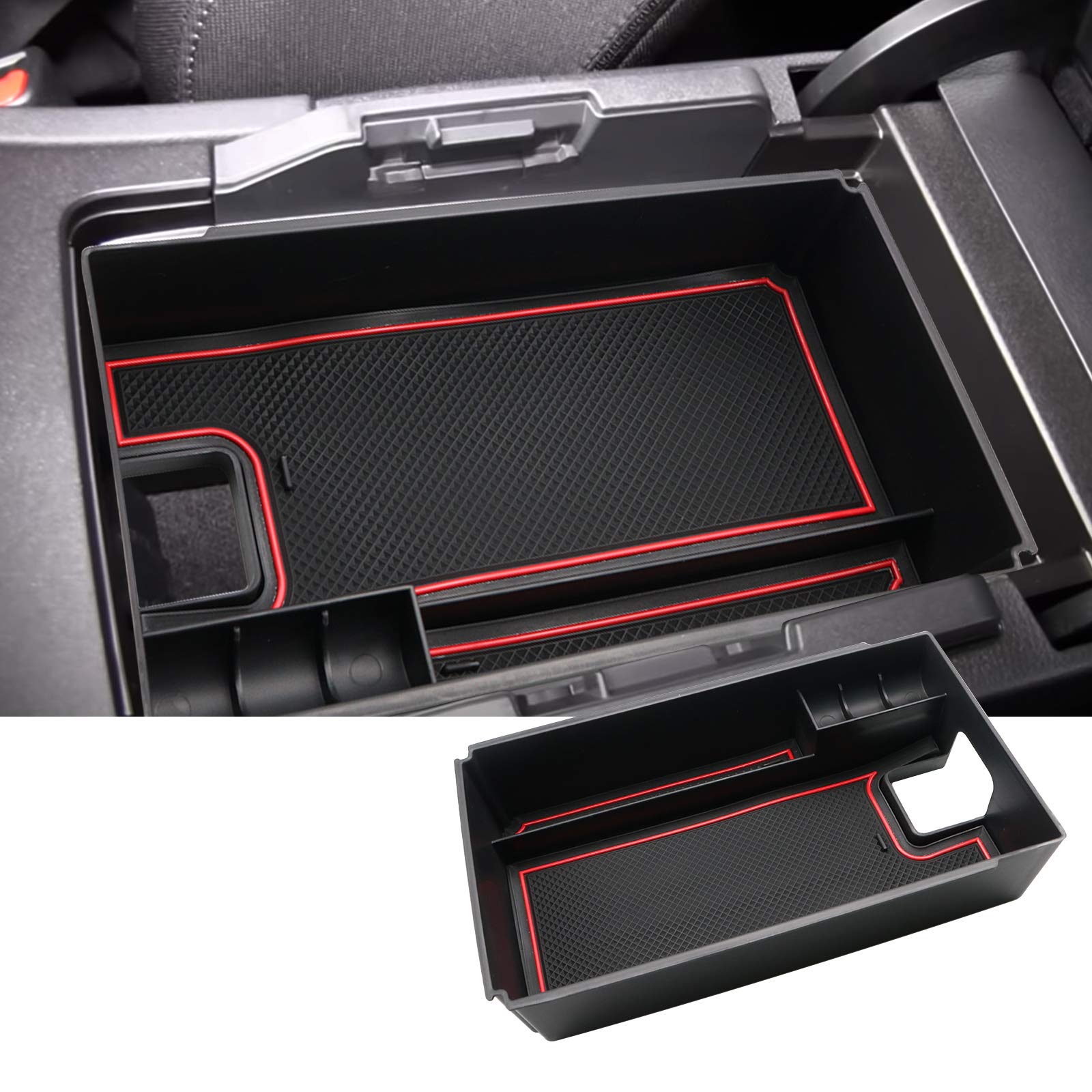 SKTU (Update) Compatible with 2021 2022 2023 2024 Venza Center Console Organizer 2024 2023 2022 Toyota Venza Accessories ABS Black Materials Tray Armrest Secondary Storage Box (Red)