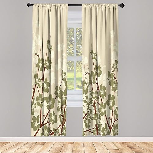 Miniatura 1 de Lunarable Cortinas para ventana del este, flores de cerezo japonés, ramas de Sakura, ilustración de jardín de flores de primavera, juego de 2