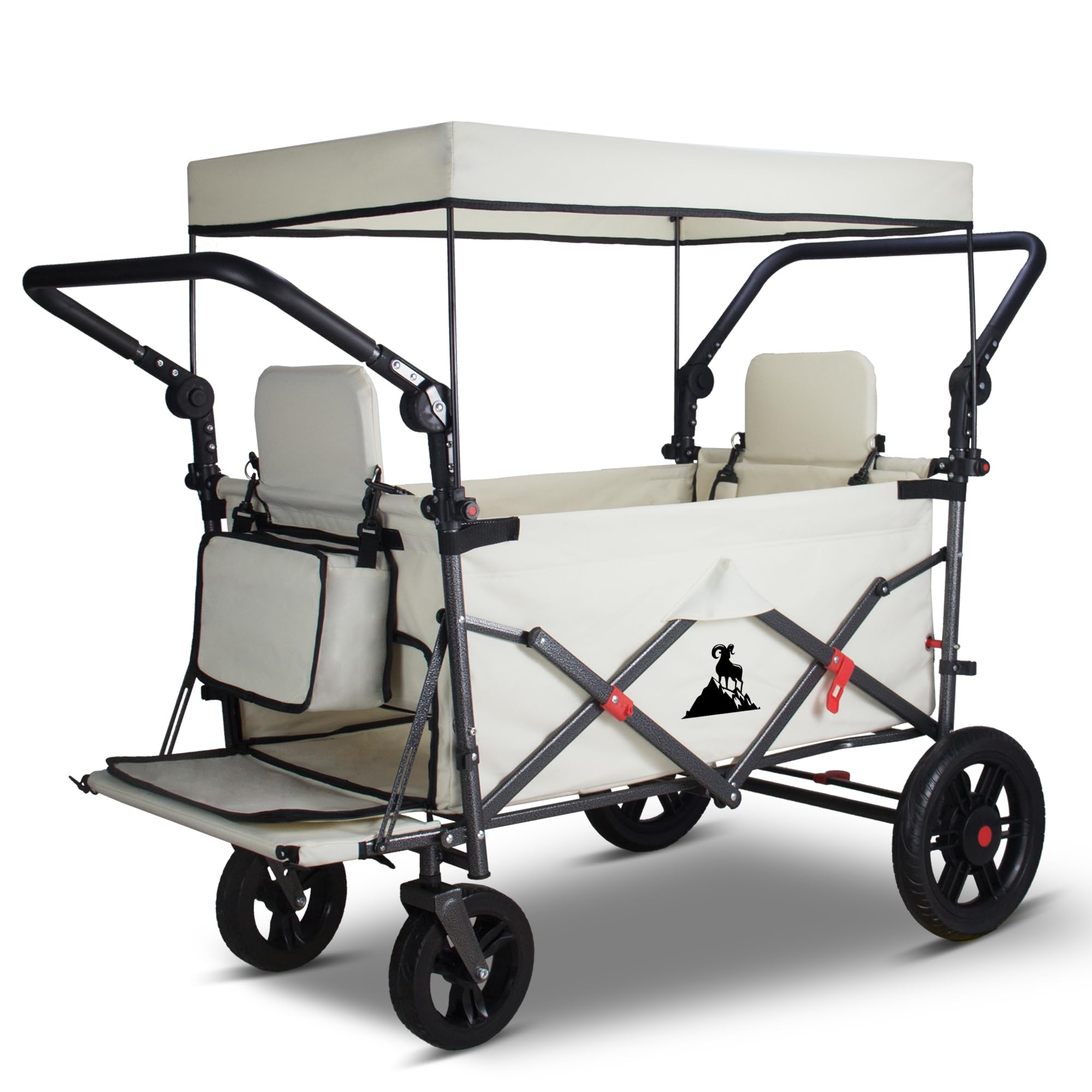 TOPWELL Folding Handcart Trolley, Folding Camping Wagon with Canopy & 2 Foldable Seats, Collapsible Beach Cart Foldable for Outdoor Garden Picnic Shopping 265LBS Capacity, White