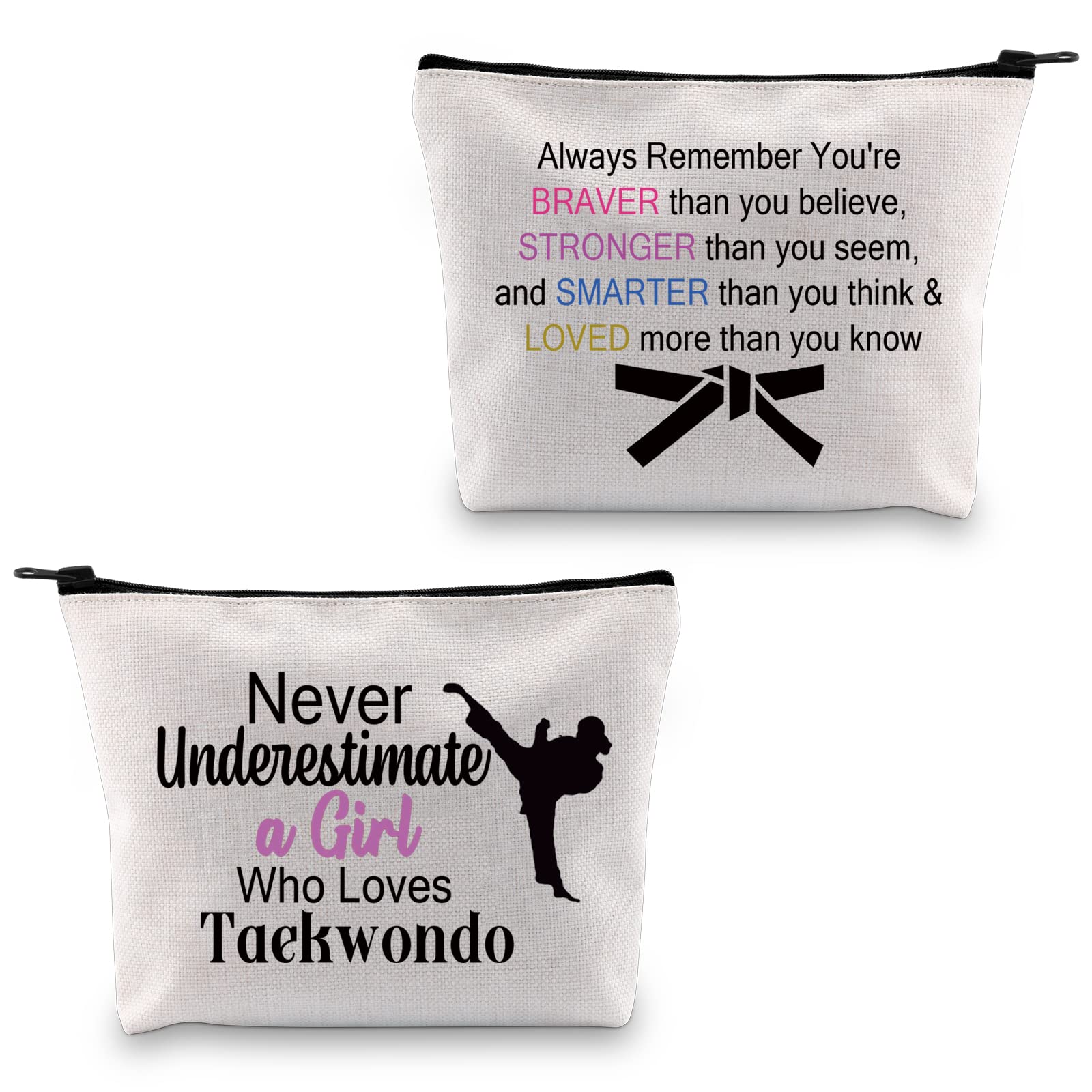 PXTIDY Taekwondo Cosmetic Bag Martial Art Karate Survival Kit Taekwondo Black Belt Toiletry Bag Taekwondo Mom Coach Gift(beige)