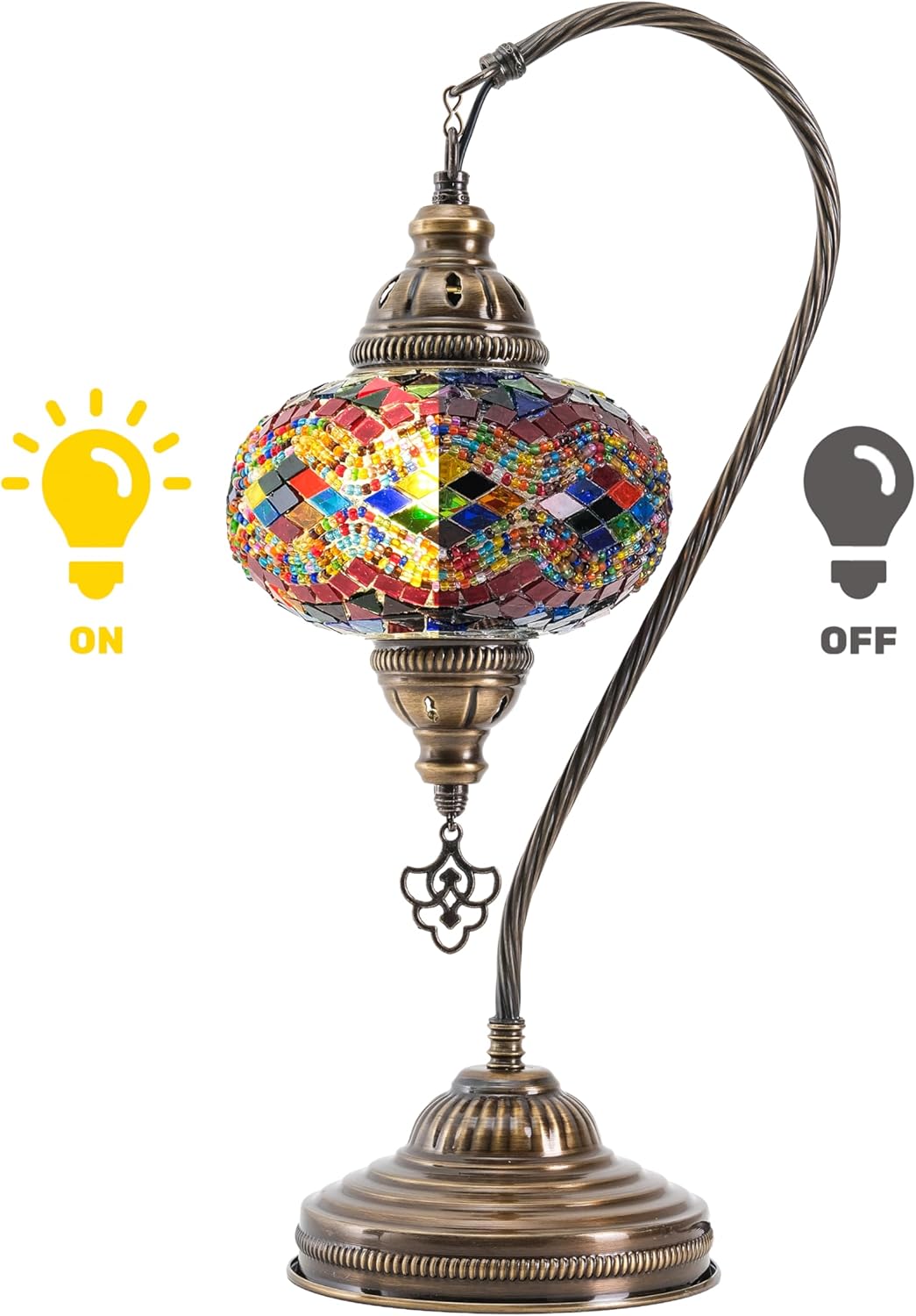 Mozaist Turkish Mosaic Lamp – Handmade Swan Neck Table Light with Multi Color, Includes Bulb