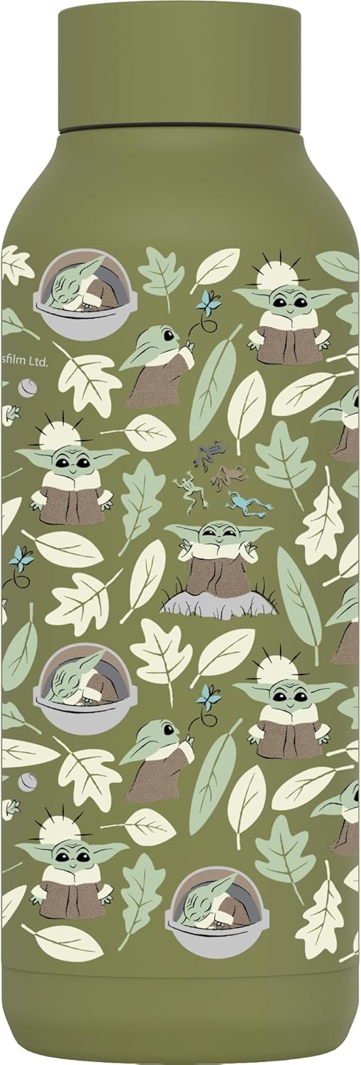 Quokka The Mandalorian Grogu Leaves Stainless Steel Vacuum Flask, Olive Green, 510 ml