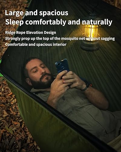 Miniatura 6 de Travel Bird Hamaca de camping con mosquitera, todo en uno, de apertura rápida, ligera, portátil, doble hamacas con línea de cresta, gran espacio