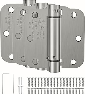 HOSOM Self Closing Door Hinges 3.5 Inch, Spring Loaded Hinges, Adjustable Tension for Interior Door, UL Listed, for Left and Right Hand Door, 5/8'' Radius Corners, Brushed Nickel, 3 Pack