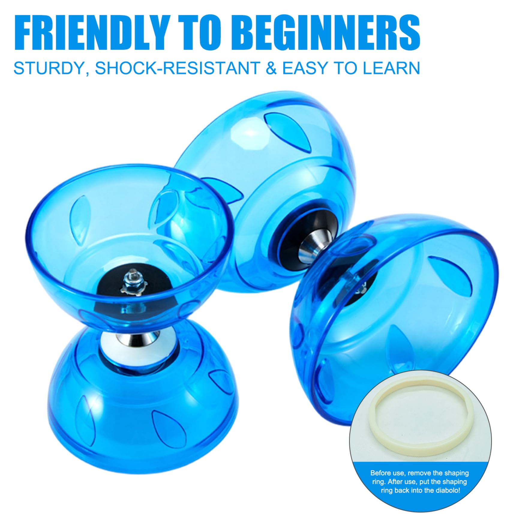 Juego de Yoyo Diabolo de Triple rodamiento Azul Yoyo Chino con Bolsa de Red de Hilo de Palo para niños y Adultos