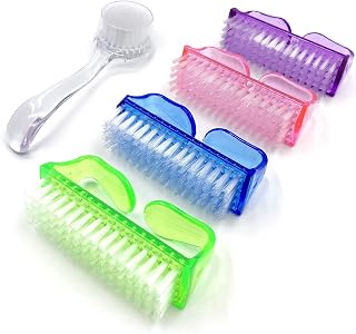 5 Pcs Nail Brush for Cleaning, Owlbbabies 4 Handle Grip Nail Brush Hand Fingernail Brush Cleaner and 1 Plastic Long Hand Scrubbing Cleaning Brush, Nail Brush Kit for Men/Women Feet and Nails Cleaning