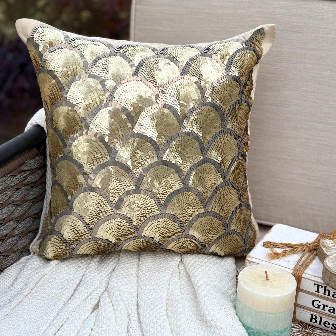 The HomeCentric Pillow Cover, Decorative Grey 16"x16" (40x40 cm) Throw Pillow Covers, Art Silk Mermaid Scales Throw Pillows for Sofa, Abstract Pattern Modern Easter - Singing Mermaid