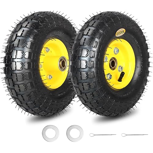 Upgrade 4.10/3.50-4 Rubber Pneumatic Tire and Wheel, with 2.25" Offset Hub, 5/8" Sealed Bearings, for Hand Truck Trolley Dolly Garden Wagon Wheel Replacement (2 Pcs)