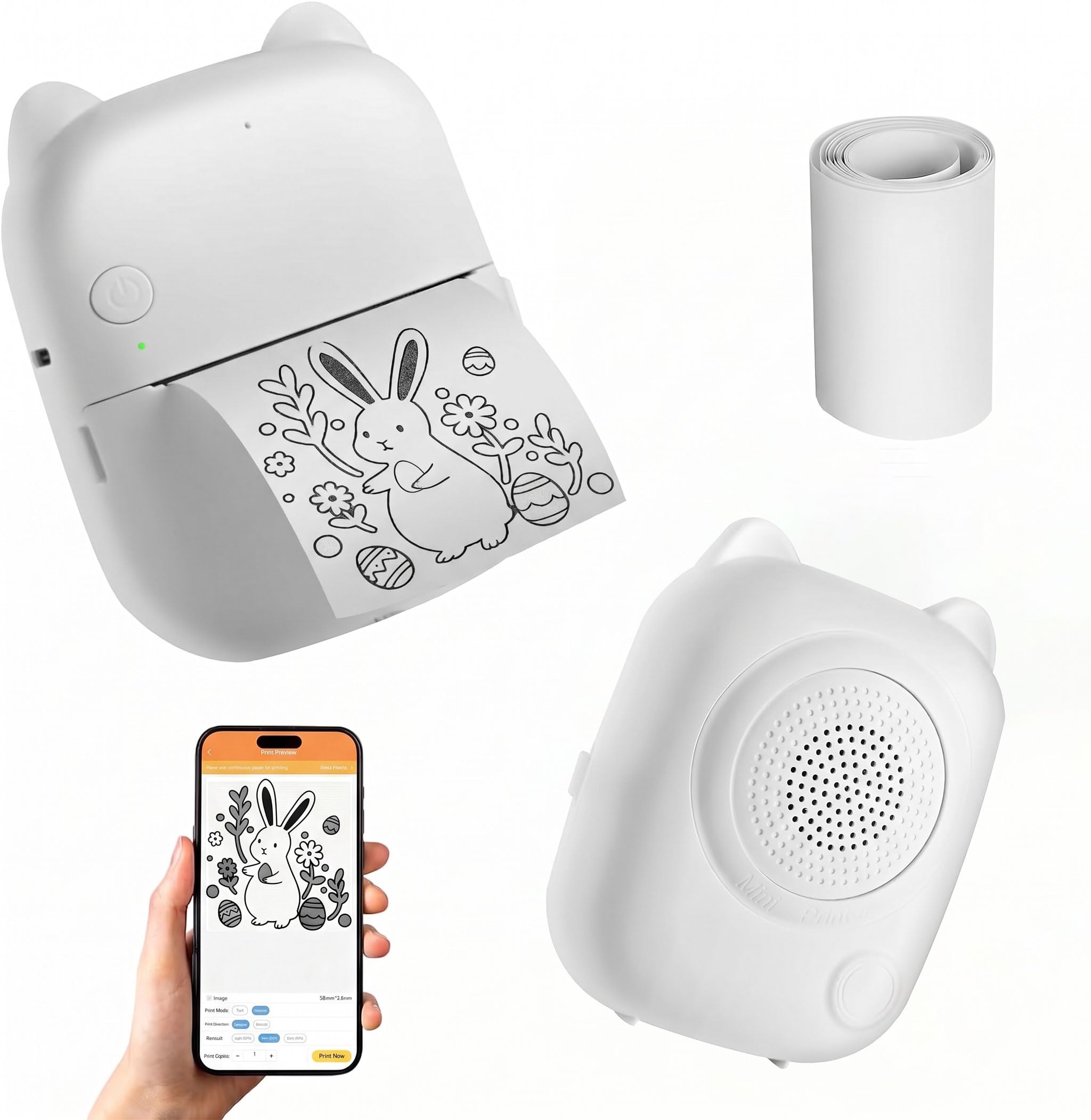 Antika Mini AI Thermal Printer, Portable Inkless Photo Printer, Includes Printing Paper, Compatible with iOS and Android, Ideal for Study Notes, Office, Labels and Gift