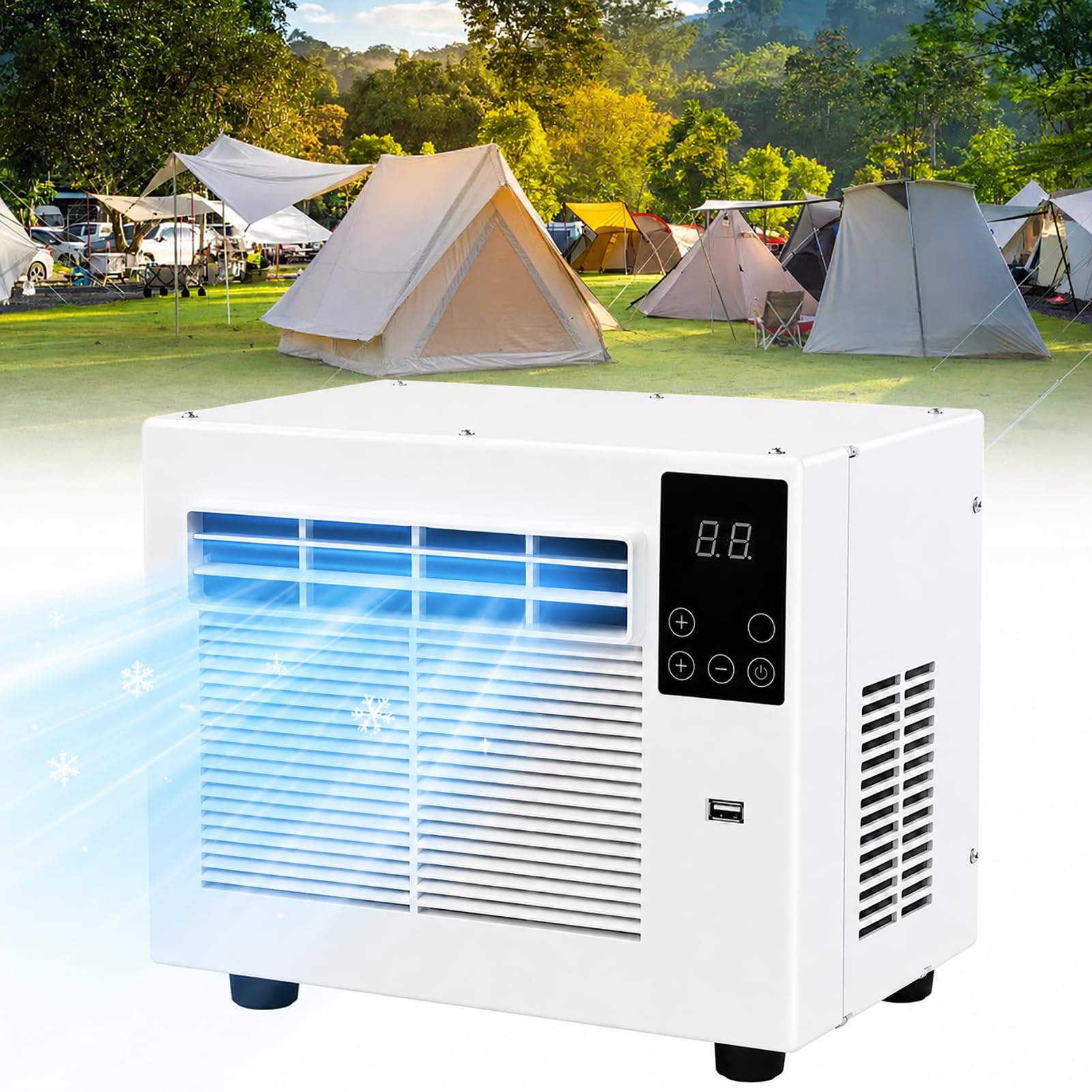 Aire Acondicionado Portátil Ultra Silencioso (45dB) con Compresor, Deshumidificación y Temporizador Programable, Control Remoto, Bajo Consumo, para Tienda de Campaña y Autocaravana