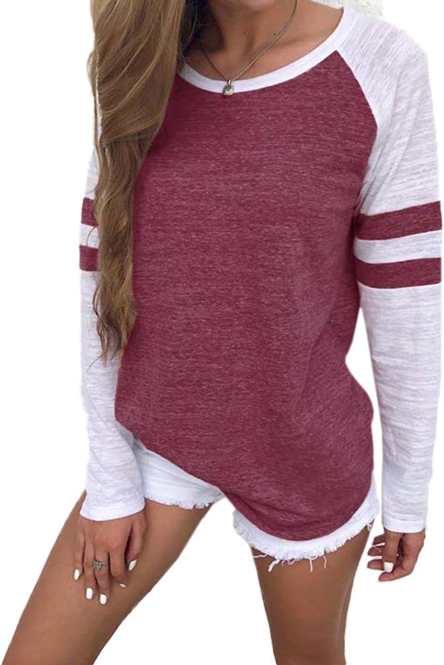 Generisch Maglia a maniche lunghe da donna in stile baseball, bicolore a 3/4 con maniche raglan, top casual basic per l'uso quotidiano, Stil_f01 grigio, S