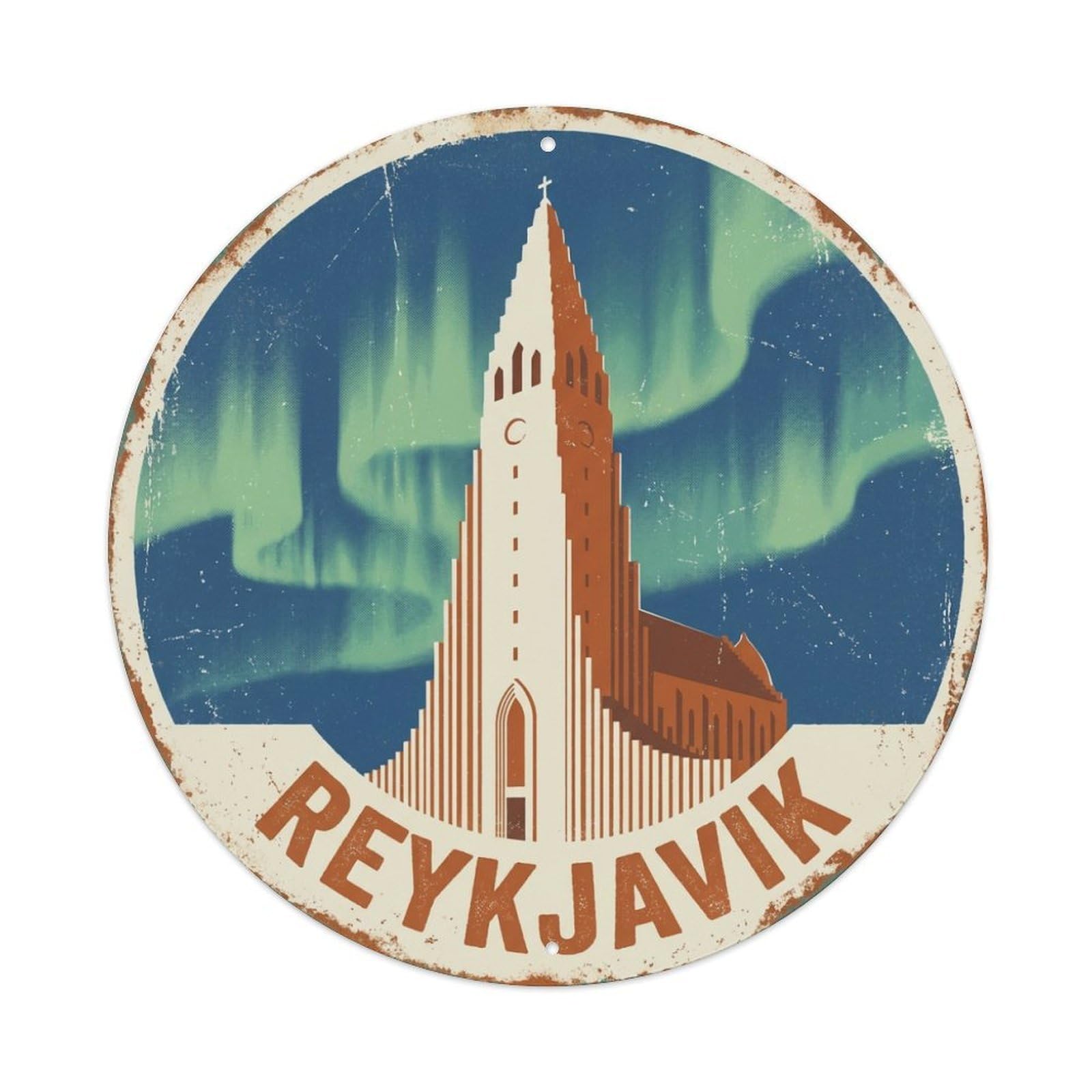 Vintage Travel Iceland Reykjavik Metal Tin Sign